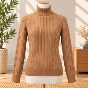 Unbranded Cable Knit Turtleneck Sweater Mens S Brown Ribbed Long Sleeve Pullover
